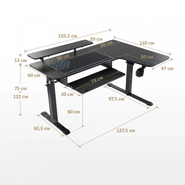 Eureka Ergonomic L60 PRO L Shaped Standing Desk with Accessories Set Black, Right  